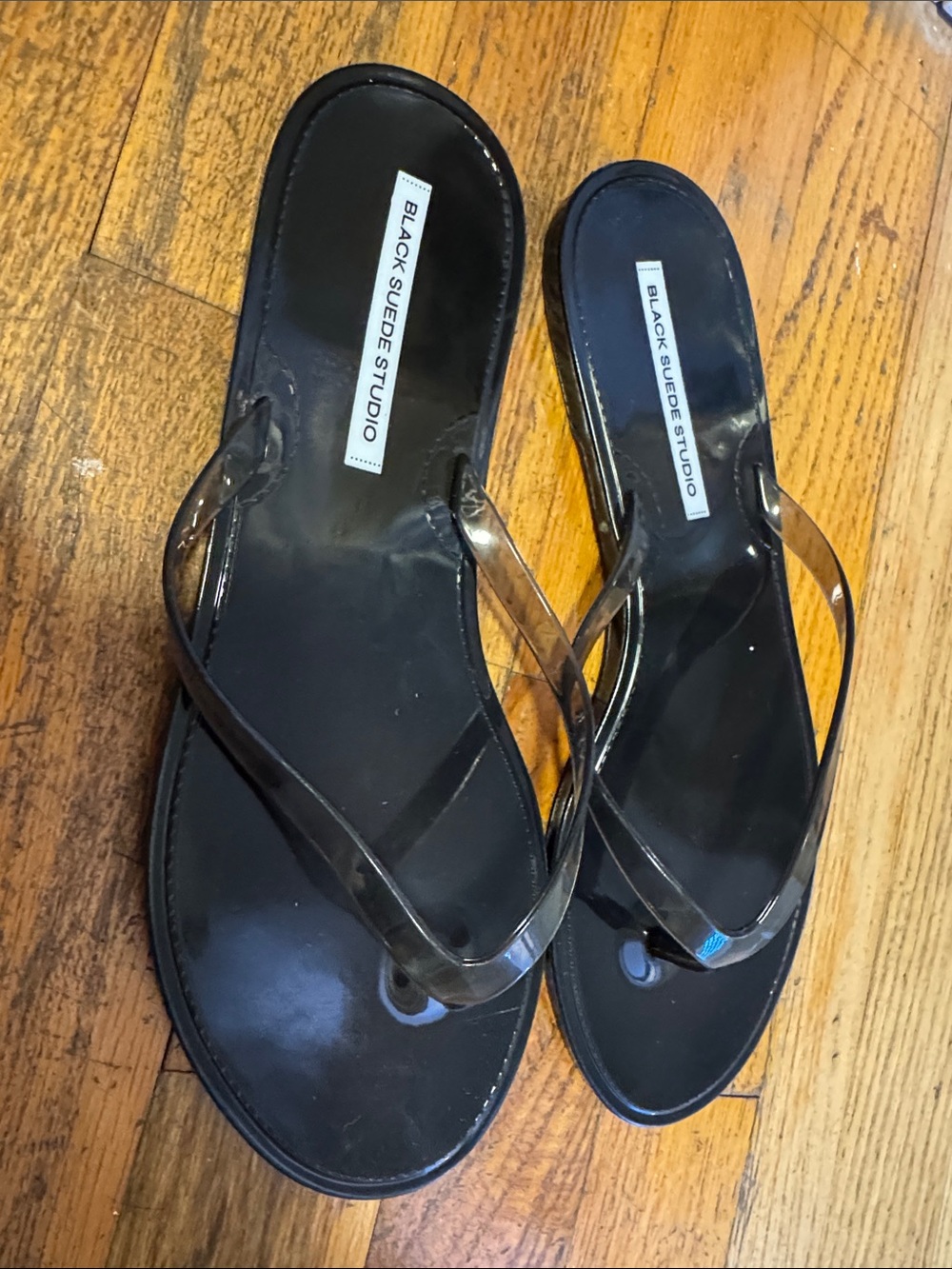 Black Suede Studio Clear-Strap Black Sandals for Women